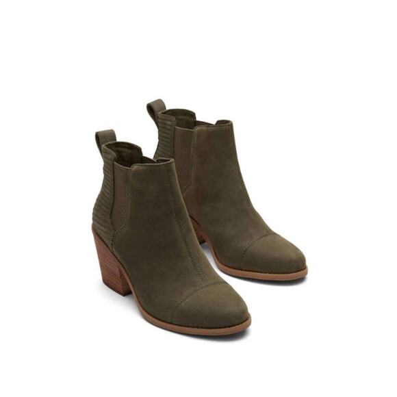 Toms Everly Olive Nubuck Heeled Boot Size 6.5M - Picture 1 of 4
